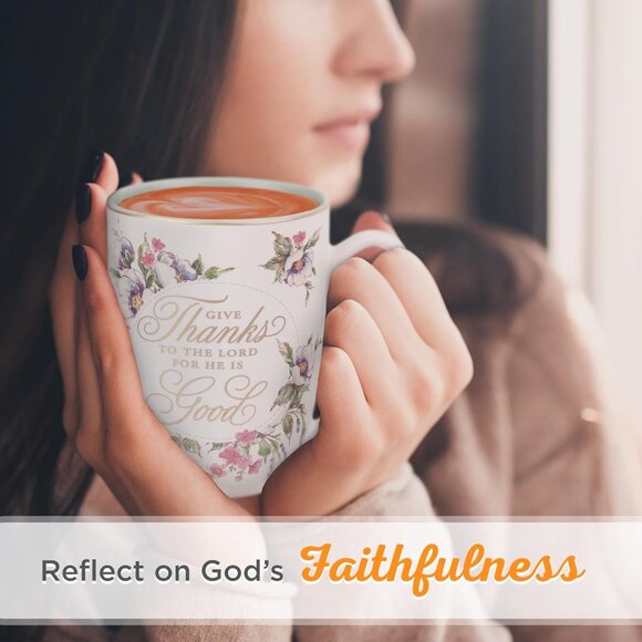 Ceramic Novelty Scripture Coffee & Tea Mug for Women: Give Thanks Inspirational - Picture 2 of 6